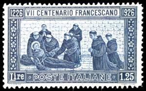 1926 - 1,25 lire San Francesco, dent. 13 1/2 ... 