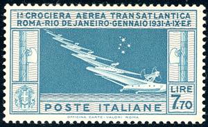 1930 - 7,70 lire Crociera Balbo (25), gomma ... 