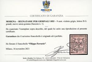 1853 - 9 cent. violetto grigio, ... 