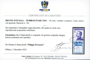 1924 - 50 cent. Coen (10), buona ... 