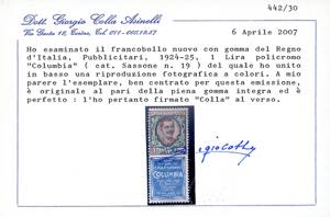 1924 - 1 lira Columbia (19), ... 