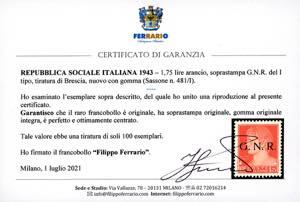 1943 - 1,75 lire, soprastampato ... 