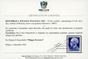 1943 - 50 lire, soprastampa G.N.R. ... 