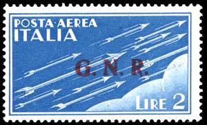 1944 - 2 lire soprastampa G.N.R. di Brescia, ... 