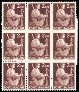 1945 - 2 lire Democratica, blocco di nove ... 