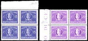 1949/52 - 15 lire e 20 lire, filigrana ruota ... 