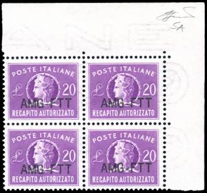 RECAPITO AUTORIZZATO 1954 - 20 lire lilla, ... 