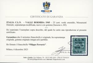VALLE BORMIDA 1945 - 25 cent. ... 