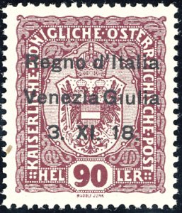 VENEZIA GIULIA 1918 - 90 h. lilla rosso, non ... 