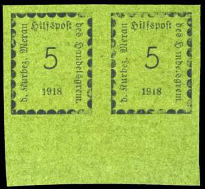 MERANO 1918 - 5 h. oliva, coppia orizzontale ... 