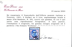 TIENTSIN 1921 - 2 d. su 5 lire ... 