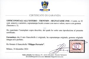 TIENTSIN SEGNATASSE 1918 - 4 cent. ... 