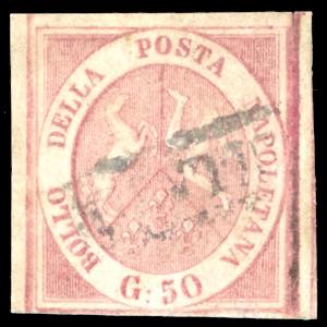 1858 - 50 grana rosa lillaceo (14a), tre ... 