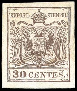 1850 - 30 cent. bruno, I tiratura (7b), ... 