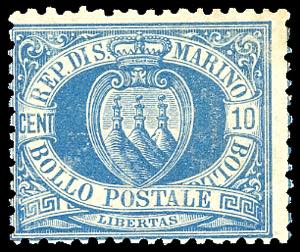 1888 - 10 cent. azzurro Stemma (3A), gomma ... 