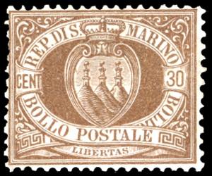 1877 - 30 cent. bruno Stemma (6), discreta ... 