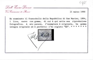 1894 - 1 lira oltremare Stemma ... 