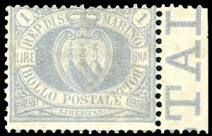 1894 - 1 lira oltremare Stemma (31), bordo ... 