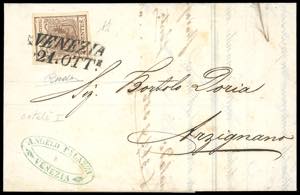 1851 - 30 cent. bruno, I tipo, carta a coste ... 