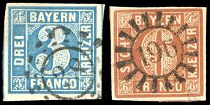 GERMANIA ANTICHI STATI BAVIERA 1849 - 3 k. e ... 