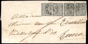 1857 - 10 cent. bianco (2), striscia ... 