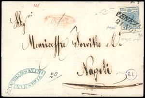 1852 - 45 cent. azzurro, I tipo, carta a ... 