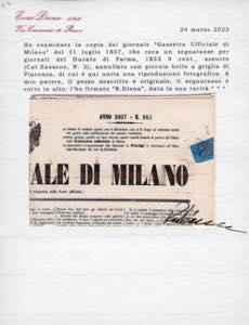 1857 - 9 cent. azzurro (2), angolo ... 