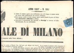 1857 - 9 cent. azzurro (2), angolo di foglio ... 