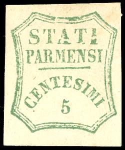 1859 - 5 cent. verde azzurro (12), nuovo, ... 