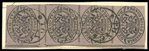 1864 - 1/2 baj violetto cupo (1Ab), striscia ... 