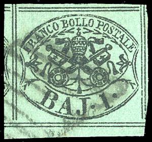 1857 - 1 baj verde scuro, otto filetti (2A), ... 