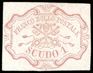 1852 - 1 scudo rosa carminio (11), gomma ... 