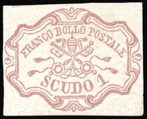 1852 - 1 scudo rosa carminio (11), nuovo ... 