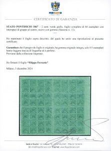 1867 - 2 cent. verde giallo (13), ... 