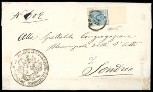 1856 - 45 cent. azzurro, III tipo, carta a ... 