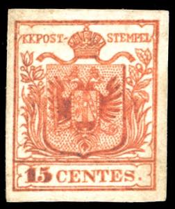 1853 - 15 cent. rosso brunastro, falso per ... 