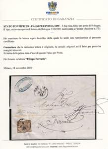 1855 - 5 baj rosa, falso per posta ... 