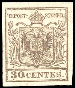 1853 - 30 cent. bruno, falso per posta di ... 