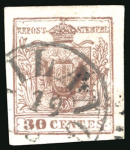 1858 - 30 cent. bruno rossastro, falso per ... 