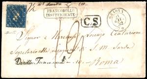 1852 - 20 cent. azzurro (2), perfetto, su ... 