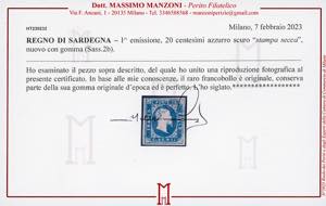 1851 - 20 cent. azzurro scuro, ... 