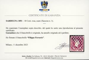 1851 - 40 cent. rosa (3), usato, ... 