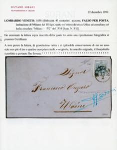 1858 - 45 cent. azzurro, falso per ... 