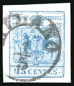 1857 - 45 cent. azzurro, falso per posta di ... 