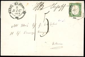 1863 - 5 cent. verde cupo (13E), ottimo ... 