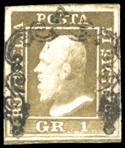 1859 - 1 grano bruno olivastro, I tavola, II ... 