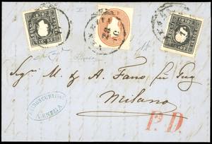 1862 - 3 soldi nero, II tipo, due esemplari, ... 