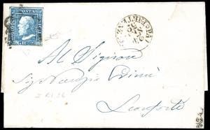 1859 - 2 grana azzurro, I tavola, carta di ... 