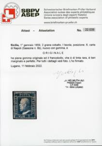 1859 - 2 grana cobalto, I tavola, ... 