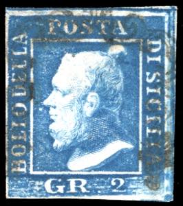 1859 - 2 grana azzurro vivo, I tavola, carta ... 